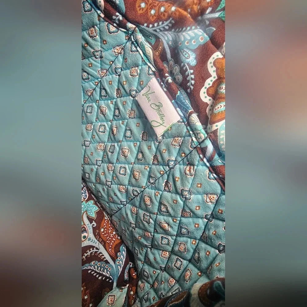 Retired Vera Bradley Blue Java Brown Floral Paisley Tote - Picture 12 of 16